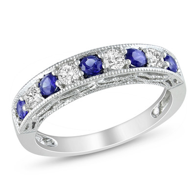 Created Blue and Created White Sapphire Anniversary Band in Sterling Silver