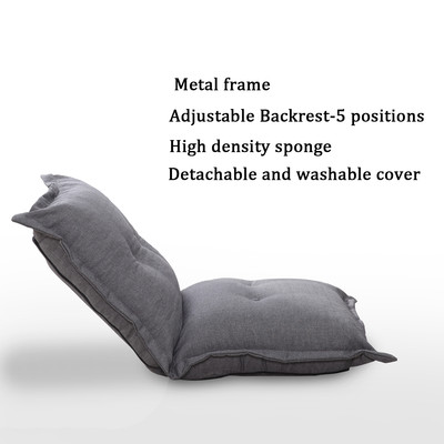 Adjustable Linen Chaise Sofa Chair Folding Pillow Lounger Bed Sleeper Grey